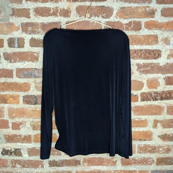 Ivanka Trump Large Deep Blue Long Sleeve Wrap Front Blouse‎ w/ Gold Accent - Picture 6 of 9